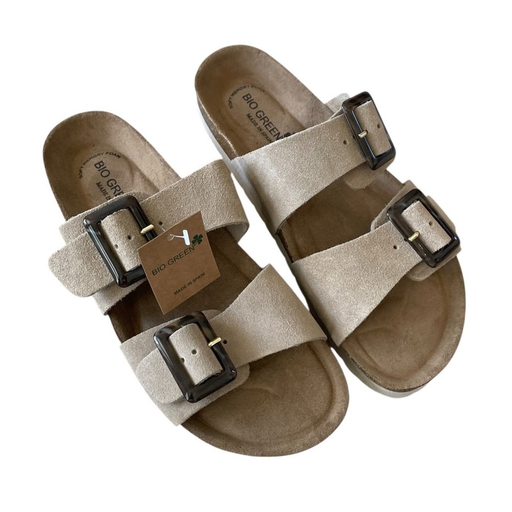Bio Green Beige Suede Sandals size 39 USA 8.5